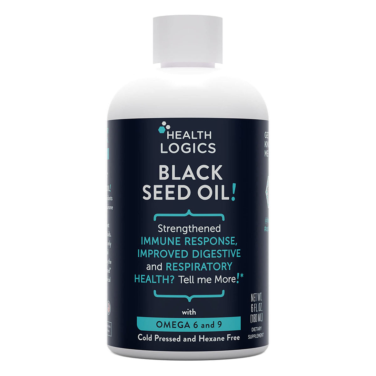 Health Logics huile de nigelle dans la bouteille, soutien potentiel immunitaire et digestif.