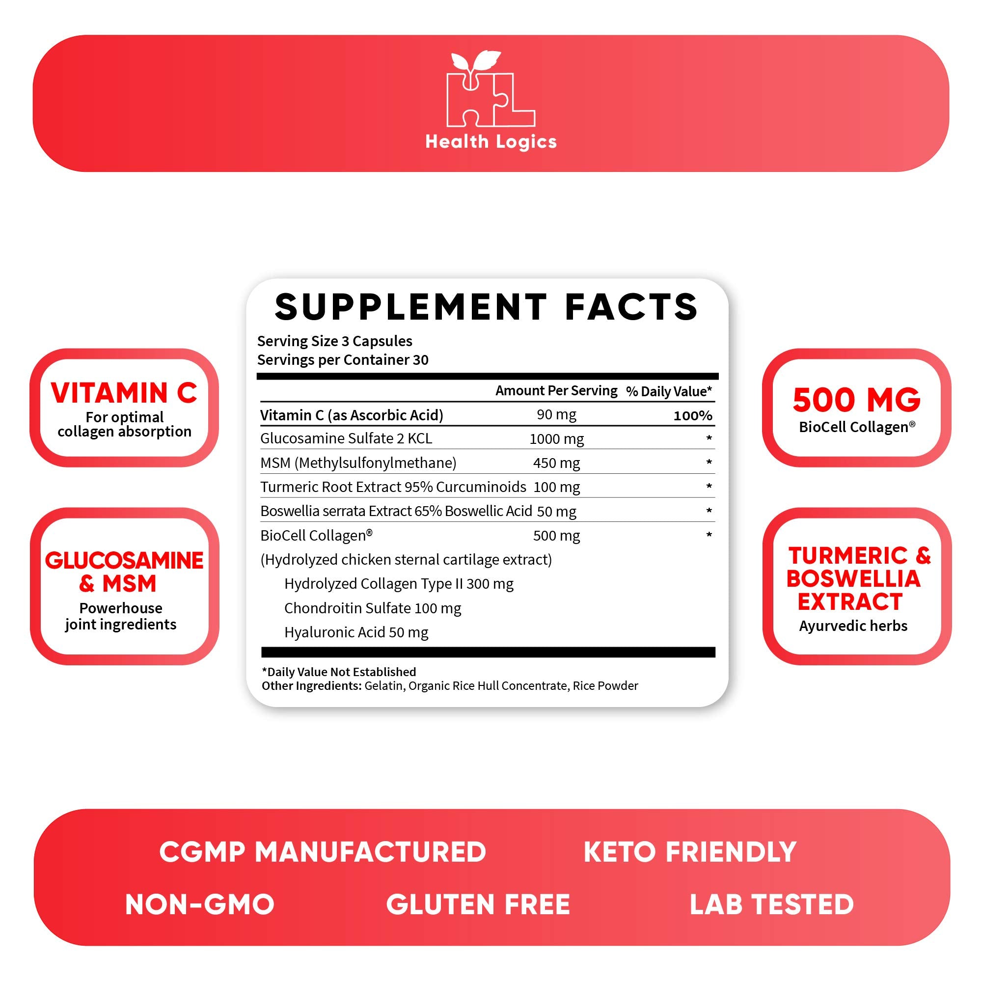 Health Logics Move! prise recommandée trois capsules par jour avec repas.