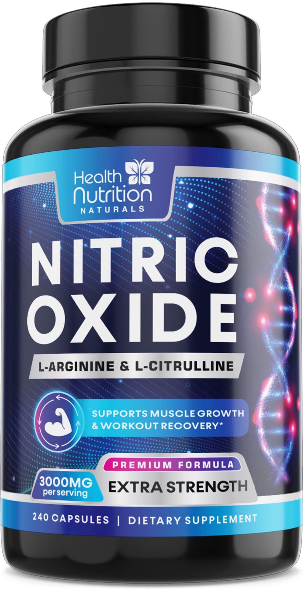 Health Nutrition Naturals booster oxyde nitrique 3000mg — bouteille prête pour l'entraînement et l'énergie.