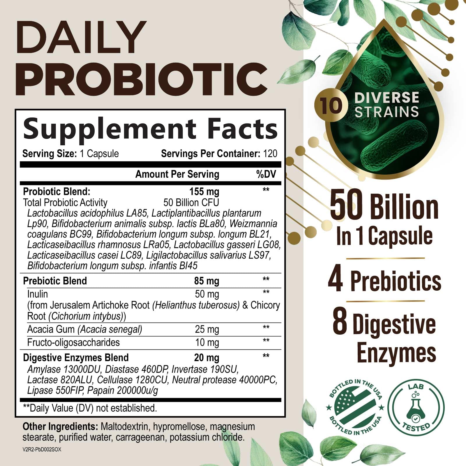 Capsules probiotiques Health Nutrition Naturals faciles à avaler, usage quotidien.