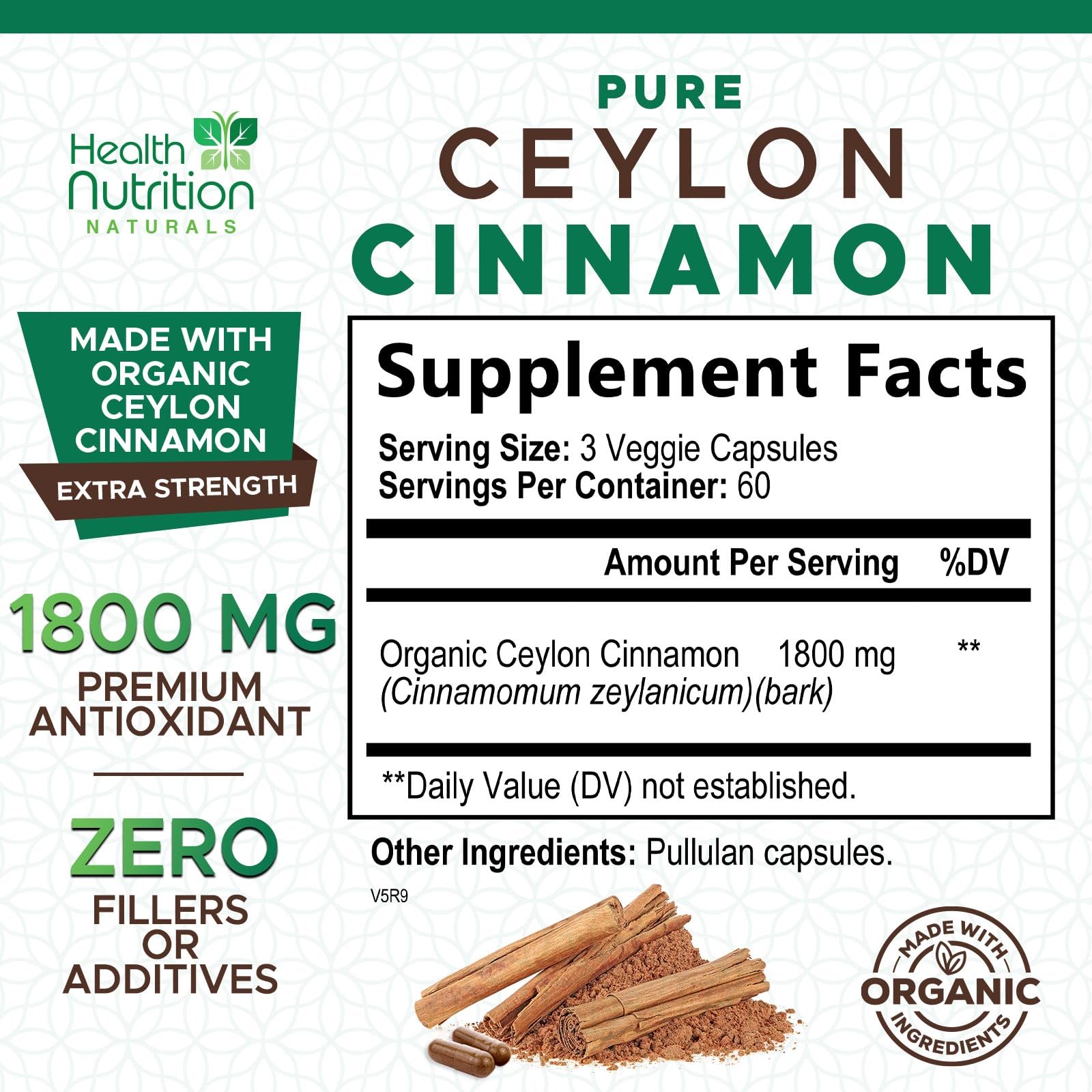 Health Nutrition Naturals Cannelle de Ceylan capsules prise quotidienne facile à avaler