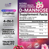 Étiquette Health Nutrition Naturals D-Mannose affichant ingrédients et informations utiles.