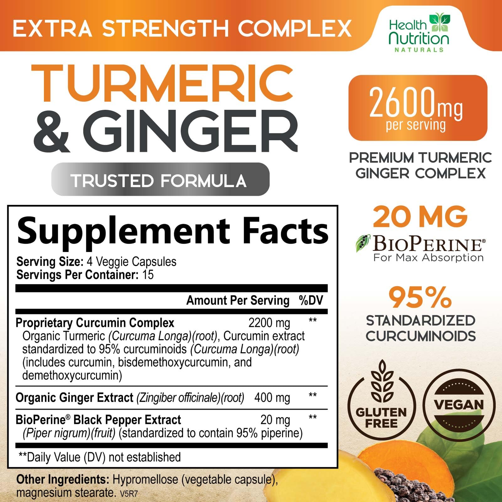 Capsules gingembre-turcuma Health Nutrition Naturals – couleur et texture attrayantes