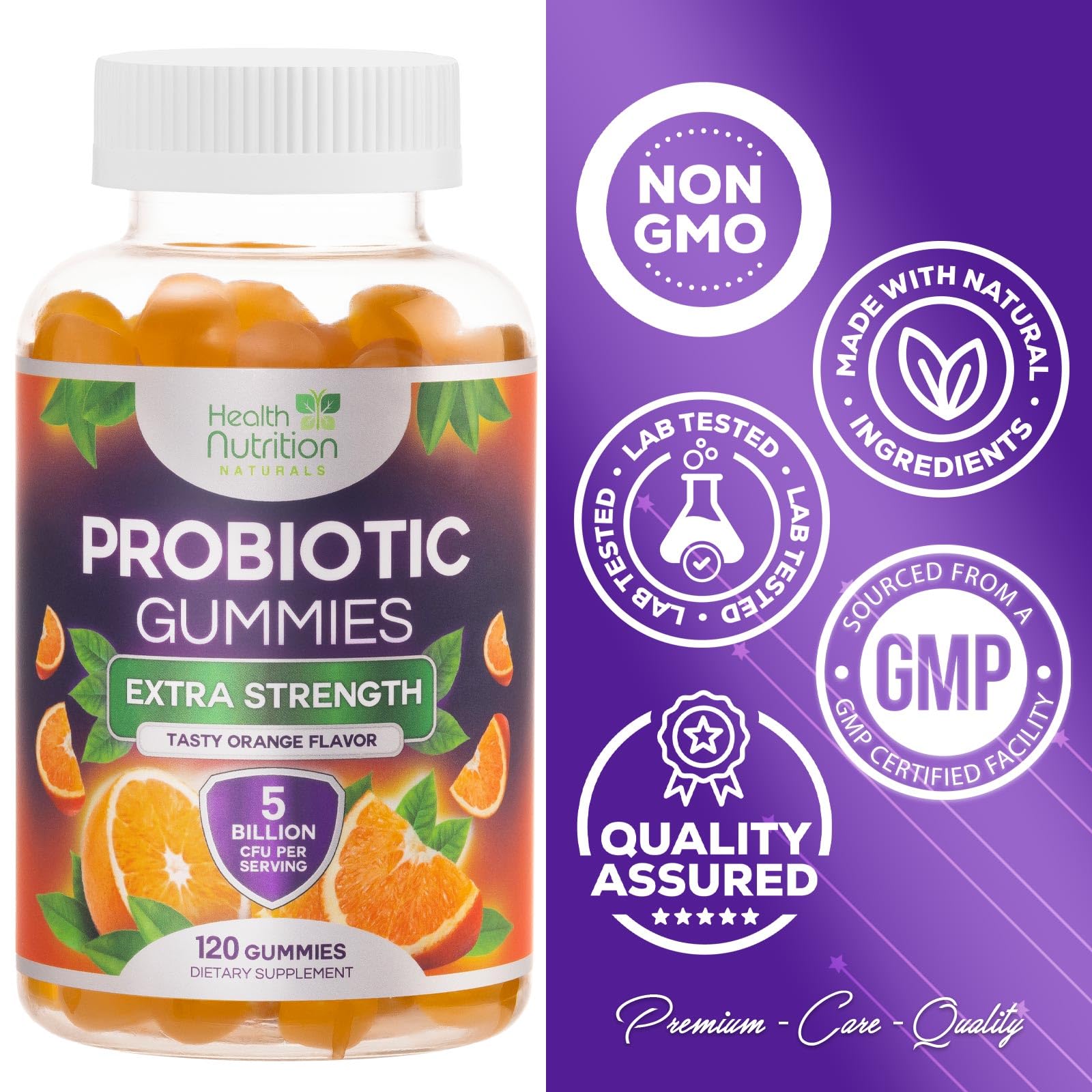 Gommes probiotiques multi-souches Health Nutrition Naturals, santé intestinale.