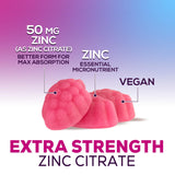 Health Nutrition Naturals gommes zinc 50 mg étiquette lisible et complète