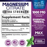 Capsules Health Nutrition Naturals Magnésium Citrate, soutien nerveux et musculaire.