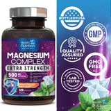 Health Nutrition Naturals Magnesium Complex Gros Plan Capsules, visibilite nette des capsules.