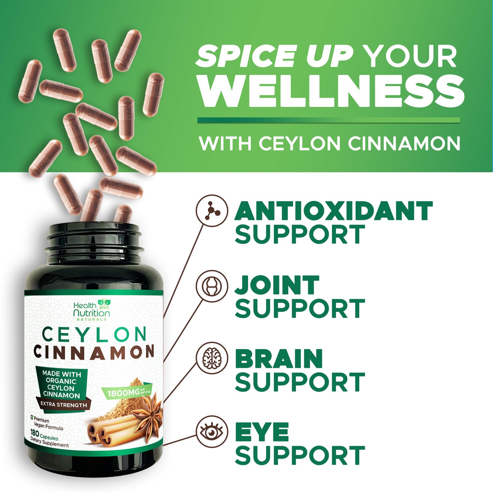 Health Nutrition Naturals Cannelle de Ceylan sans OGM et sans sucre ajouté