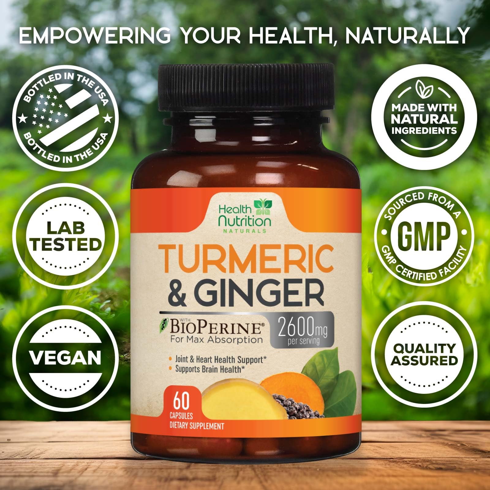 Curcuminoïdes 95% Health Nutrition Naturals – étiquette claire, pureté et puissance