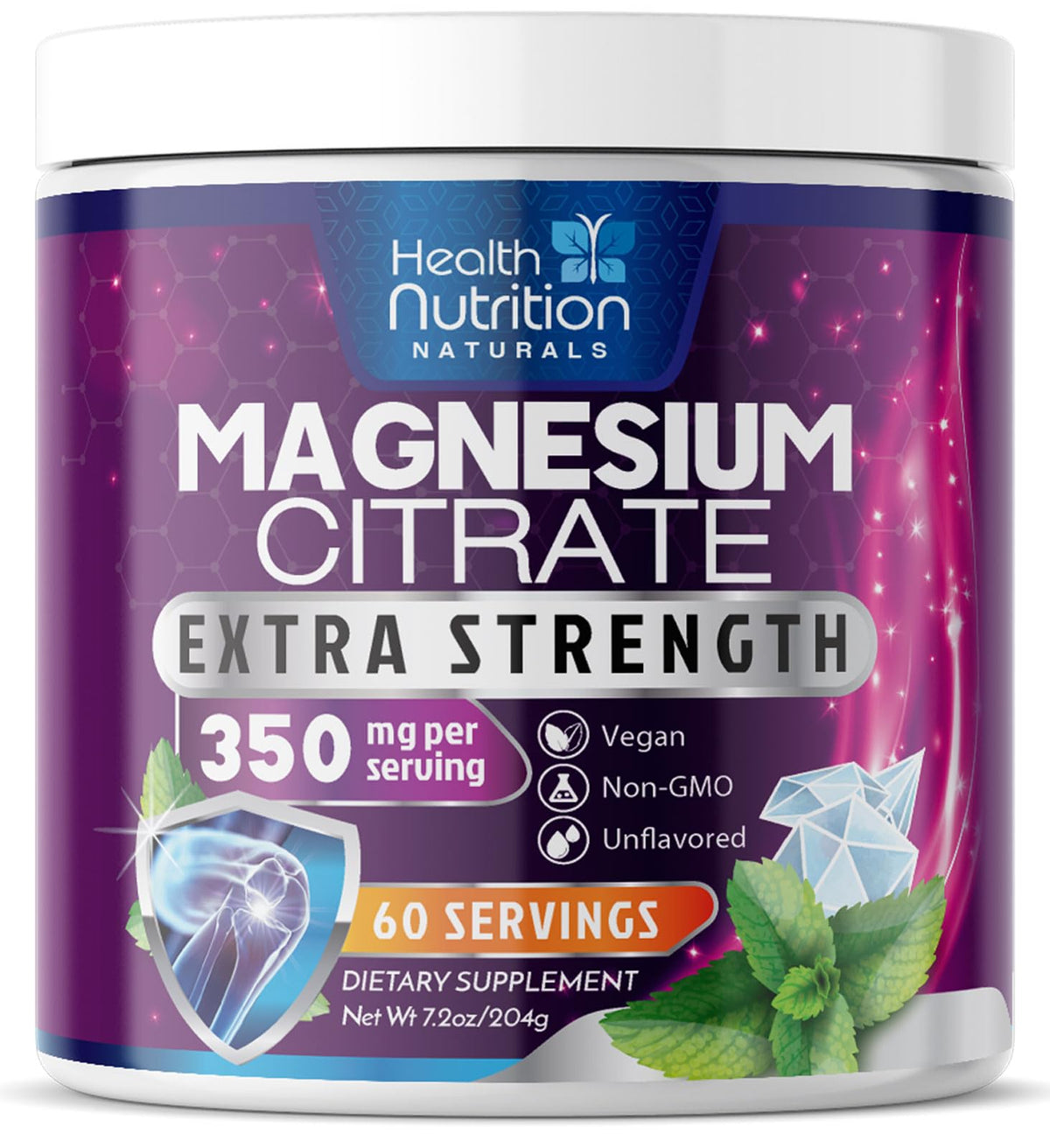 Health Nutrition Naturals Magnésium citrate en poudre versé dans un verre d'eau pour hydratation facile