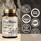 Health Nutrition Naturals Psyllium Husk Capsules 1500mg - Étiquette lisible et composition pure.