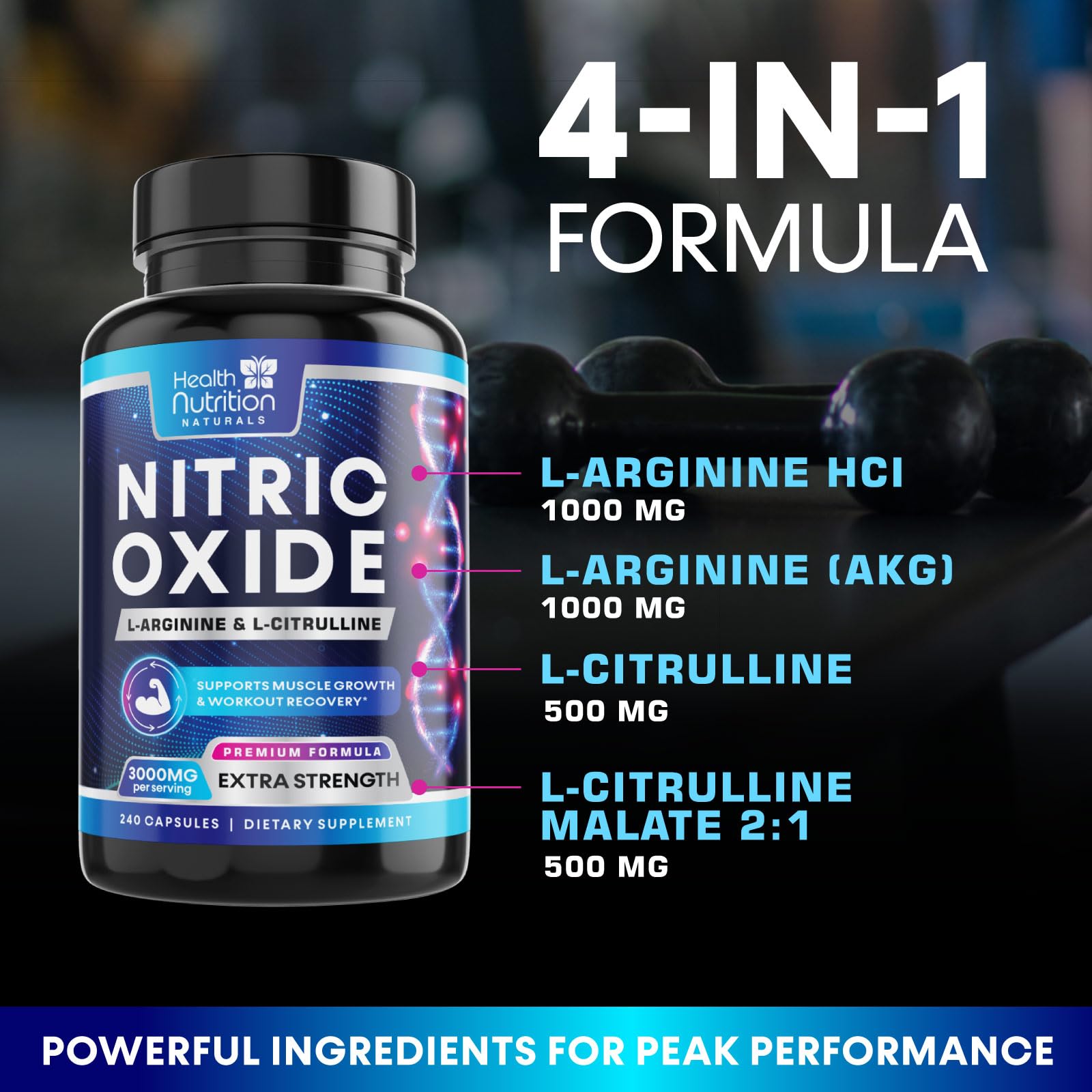 Health Nutrition Naturals pompe musculaire et énergie grâce à l’oxyde nitrique.