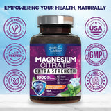 Capsules magnésium citrate Health Nutrition Naturals, digestion occasionnelle soutenue.
