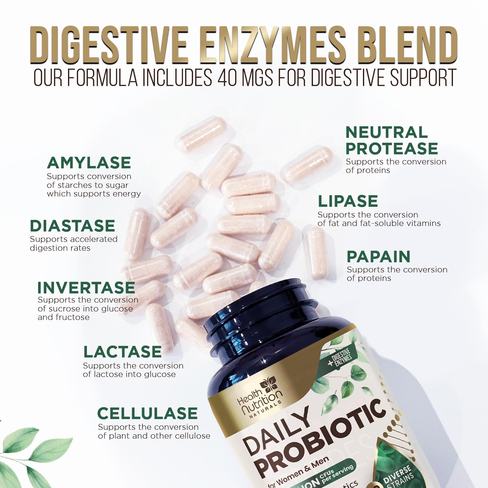 Health Nutrition Naturals Soutien potentiel au système immunitaire grâce au mélange probiotique.