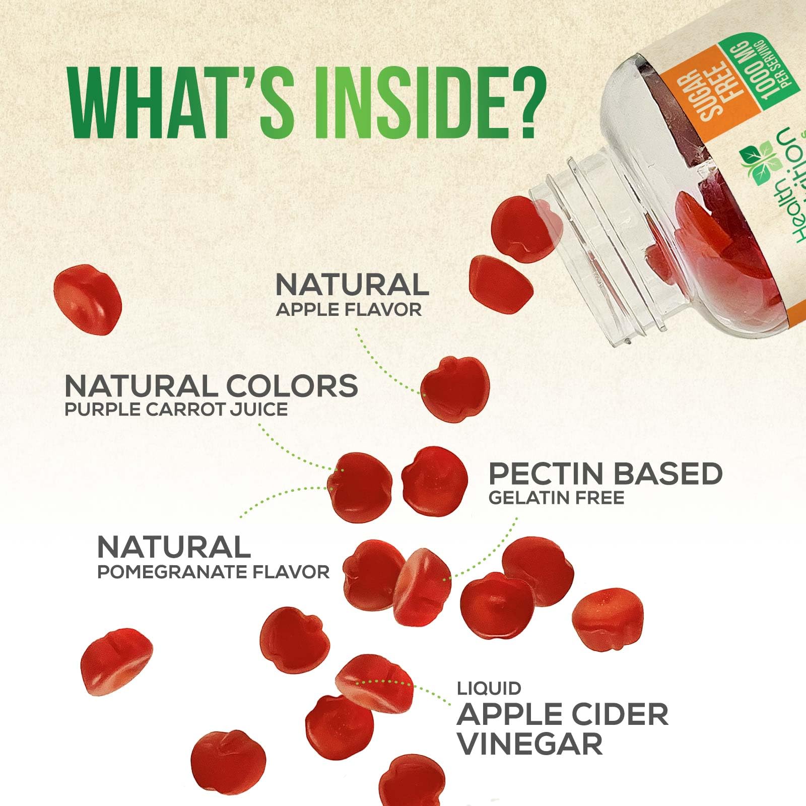 Health Nutrition Naturals gommes vinaigre de pomme, texture gourmande et agréable.