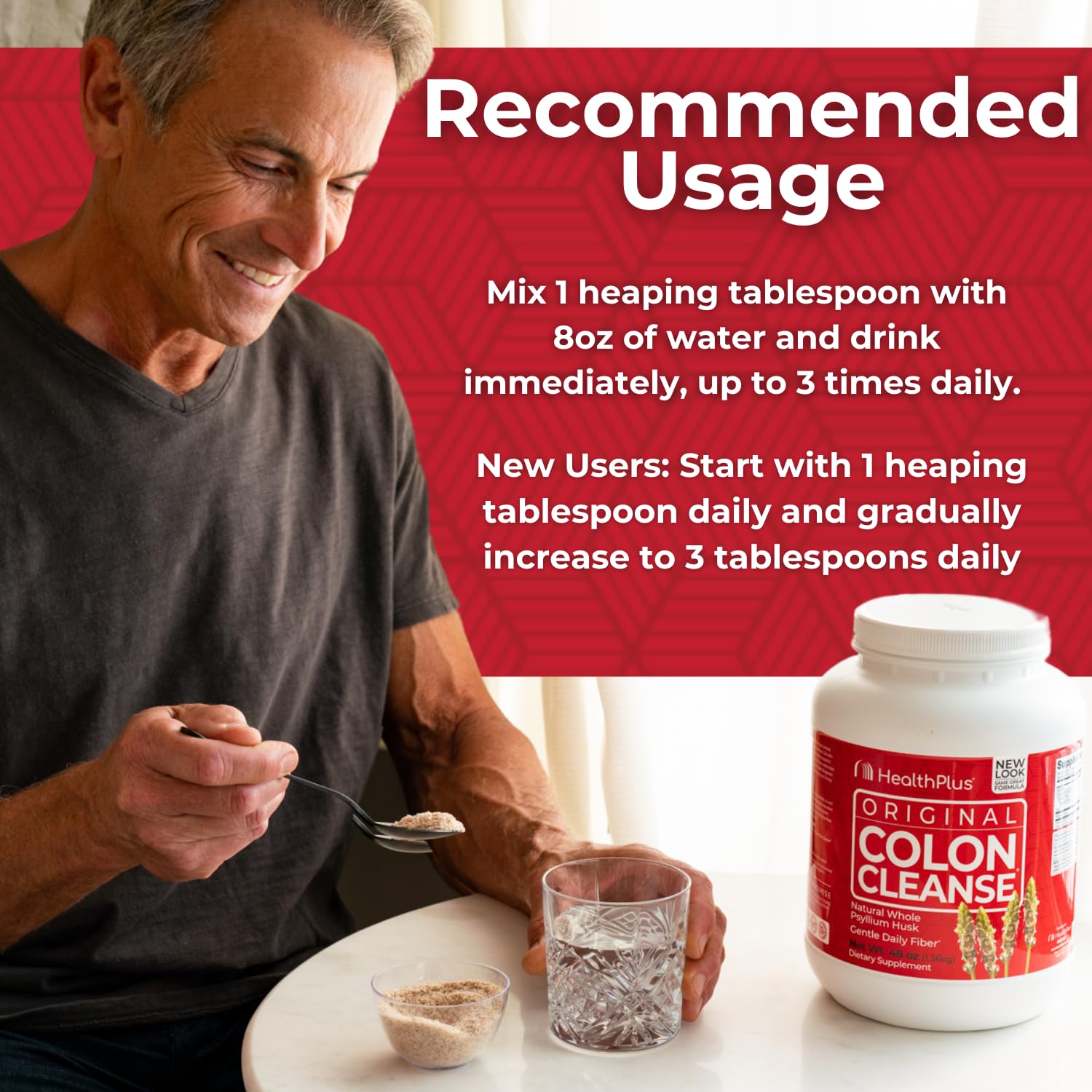 Emballage Health Plus Colon Cleanse, emballage recyclable et sans allergènes listés.