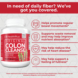 Étiquette Health Plus Colon Cleanse, informations claires sur les ingrédients et l'utilisation.
