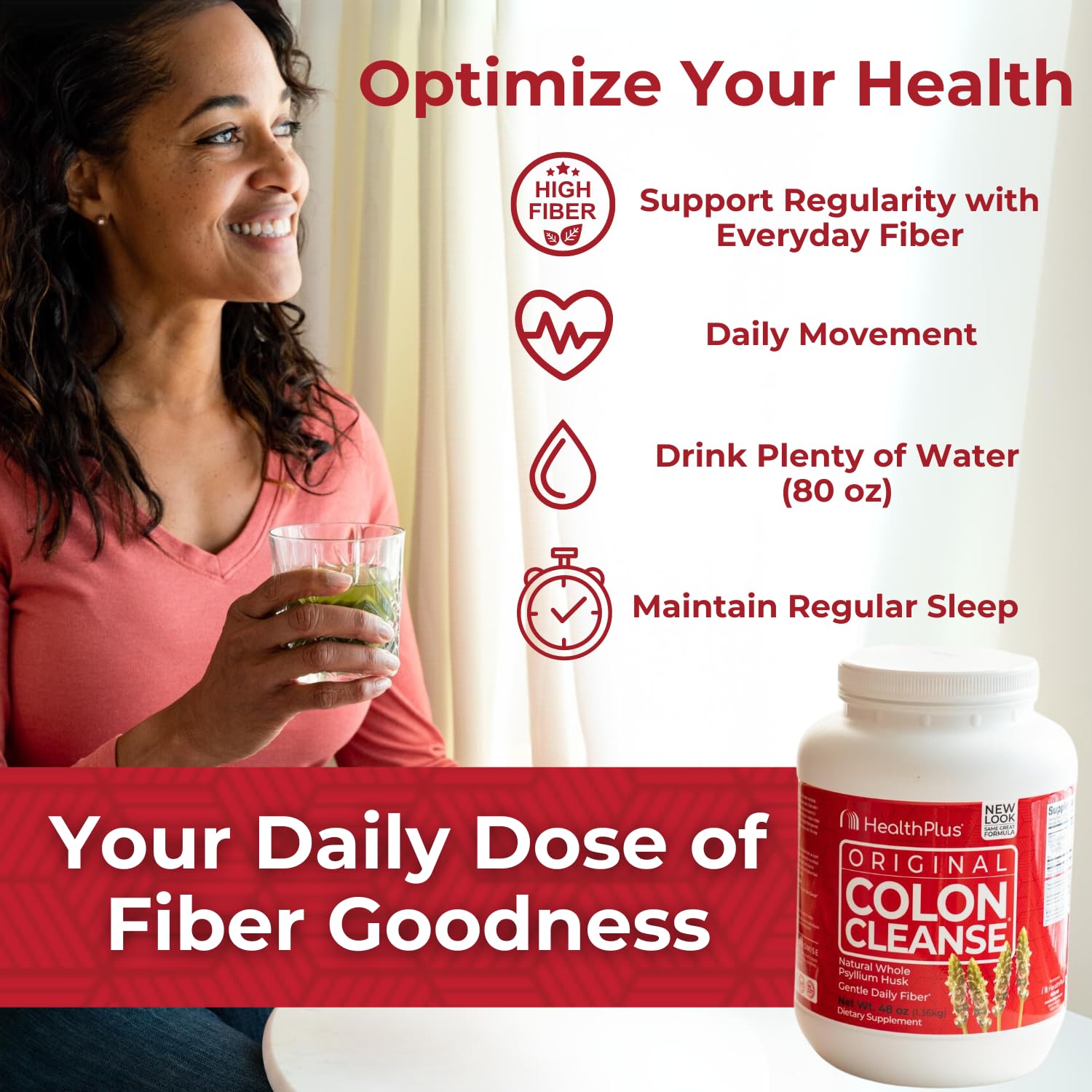 Tableau nutrition Health Plus Colon Cleanse, met en évidence les fibres et les portions.