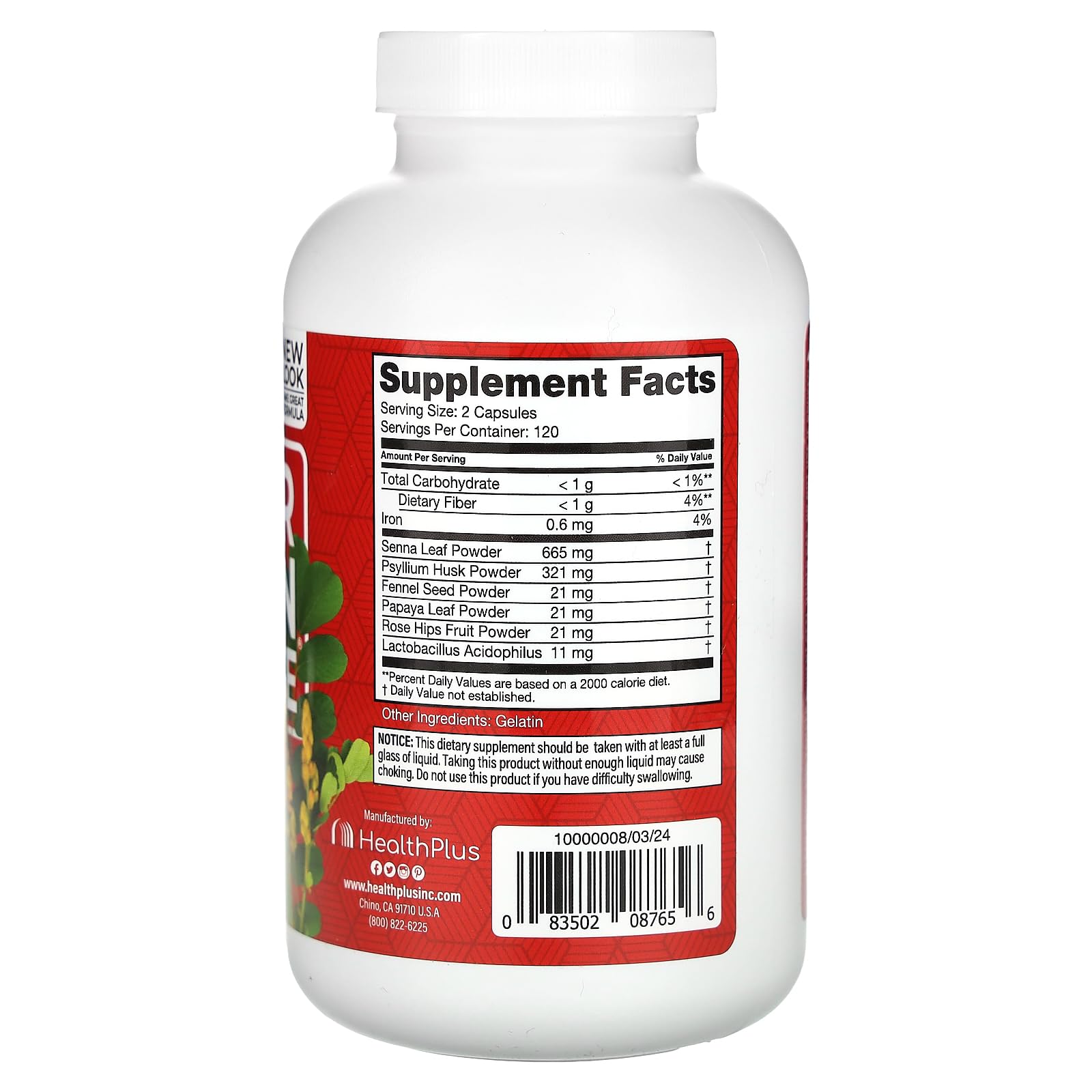 Health Plus Nettoyage du côlon: bouteille de 240 capsules pour un confort intestinal.