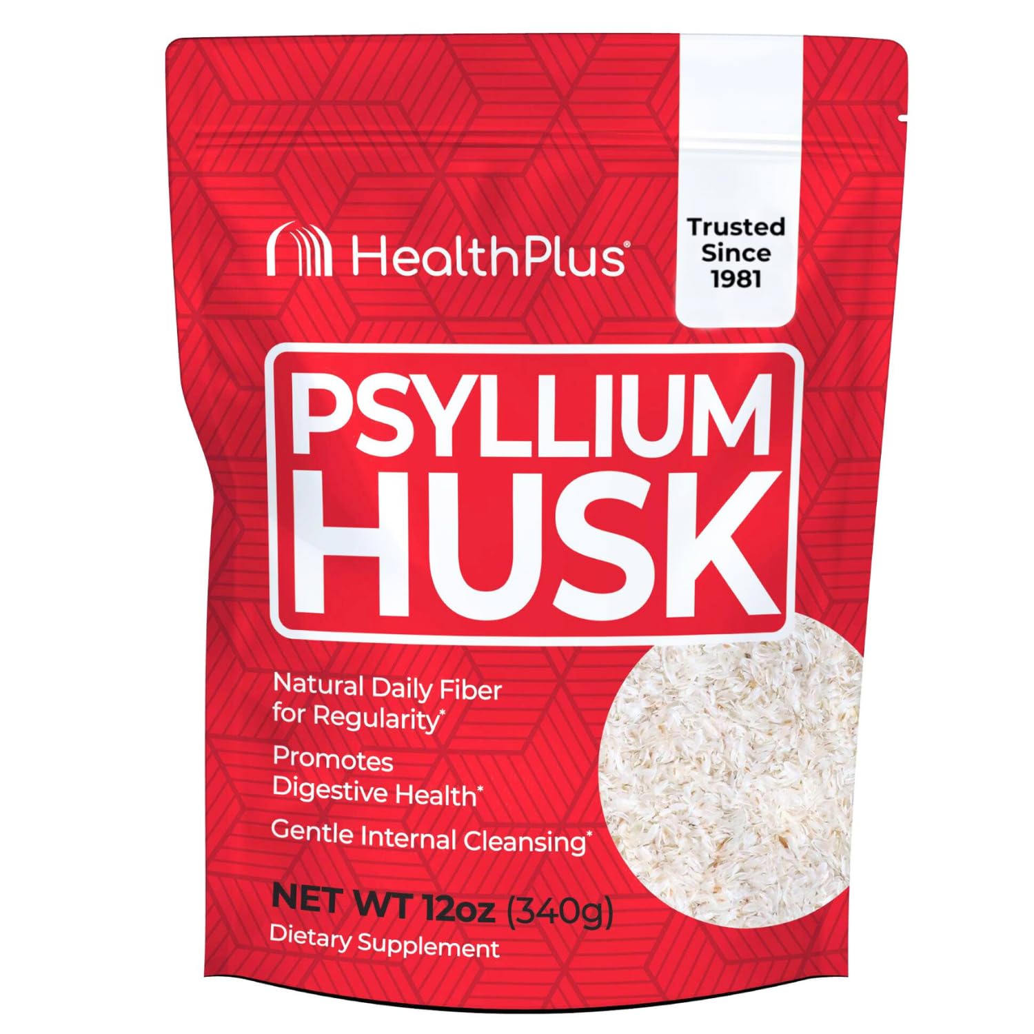 Health Plus psyllium husk bouteille : soutien digestif grâce à une fibre naturelle.