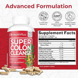 Health Plus Super Colon Cleanse : étiquette affichant les ingrédients pour l'équilibre intestinal.