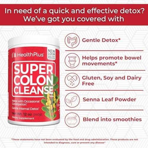 Health Plus Super Colon Cleanse feuille de senna pour évacuation douce.
