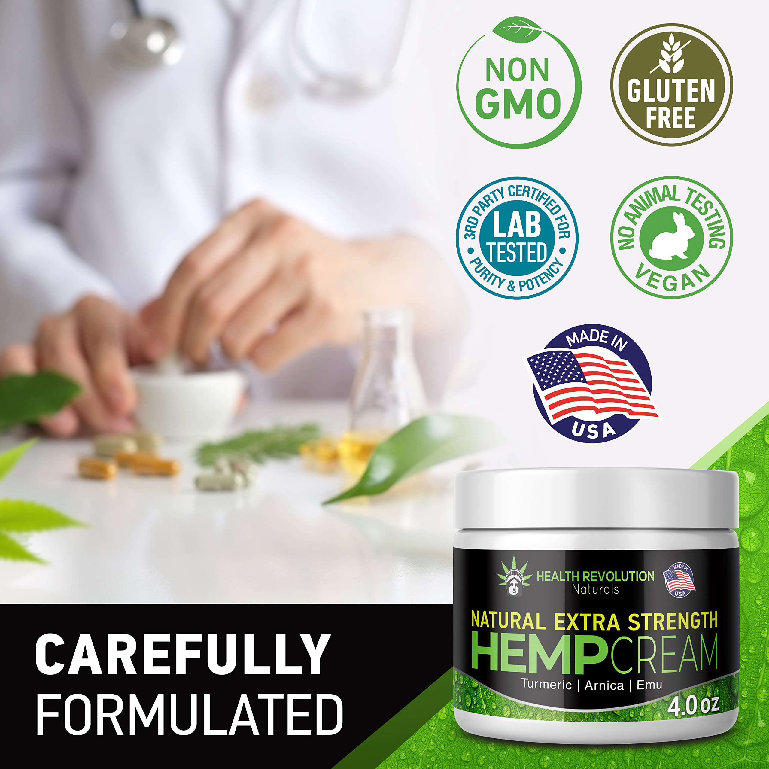Health Revolution Crème Arnica Chanvre – application mains pour un soulagement ciblé.