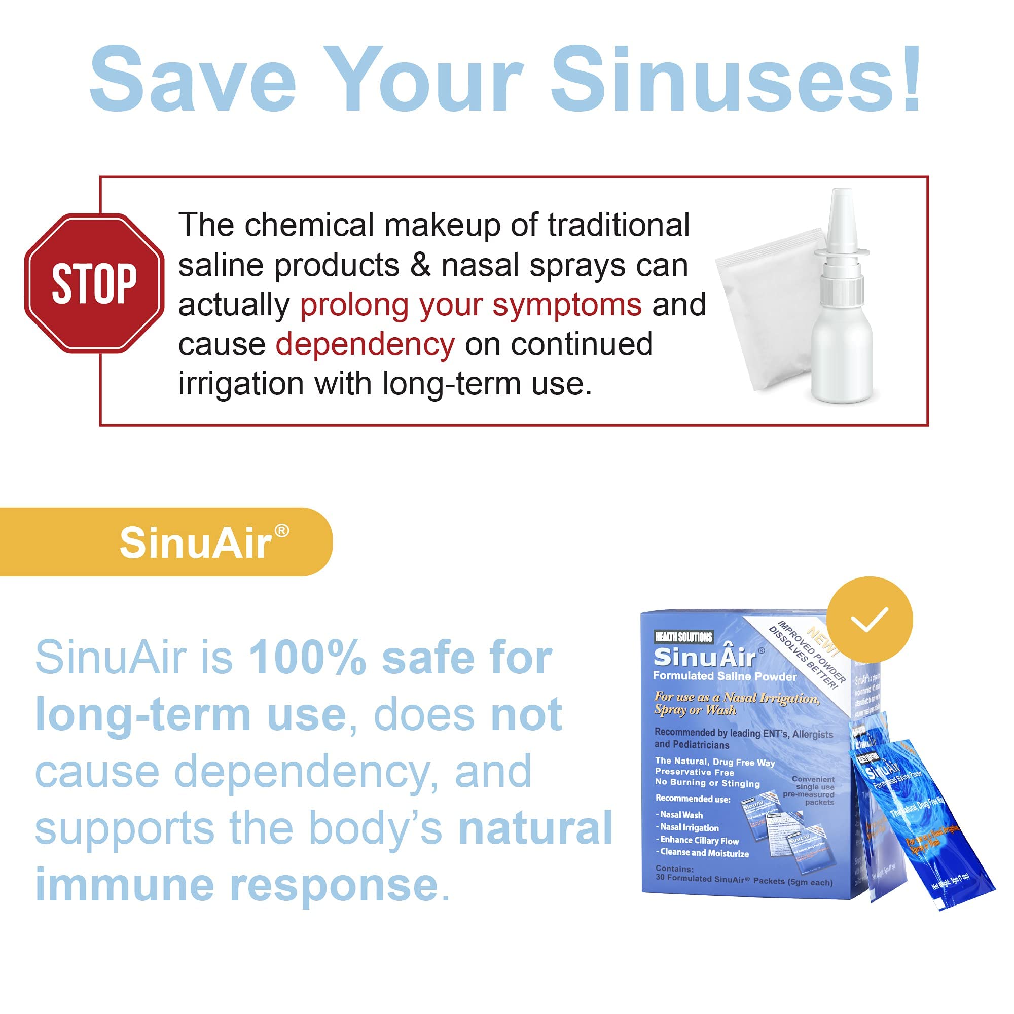 SinuAir formulation pH équilibré: approche plus naturelle pour les muqueuses.