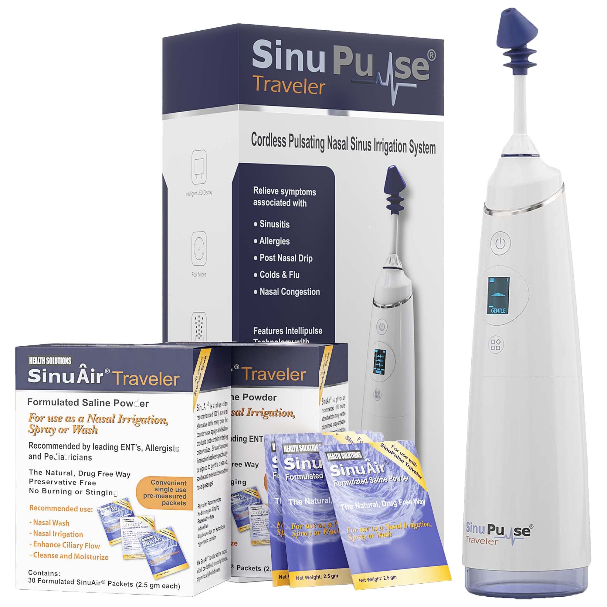 Health Solutions SinuPulse Traveler, design compact pour voyage et prise en main facile.