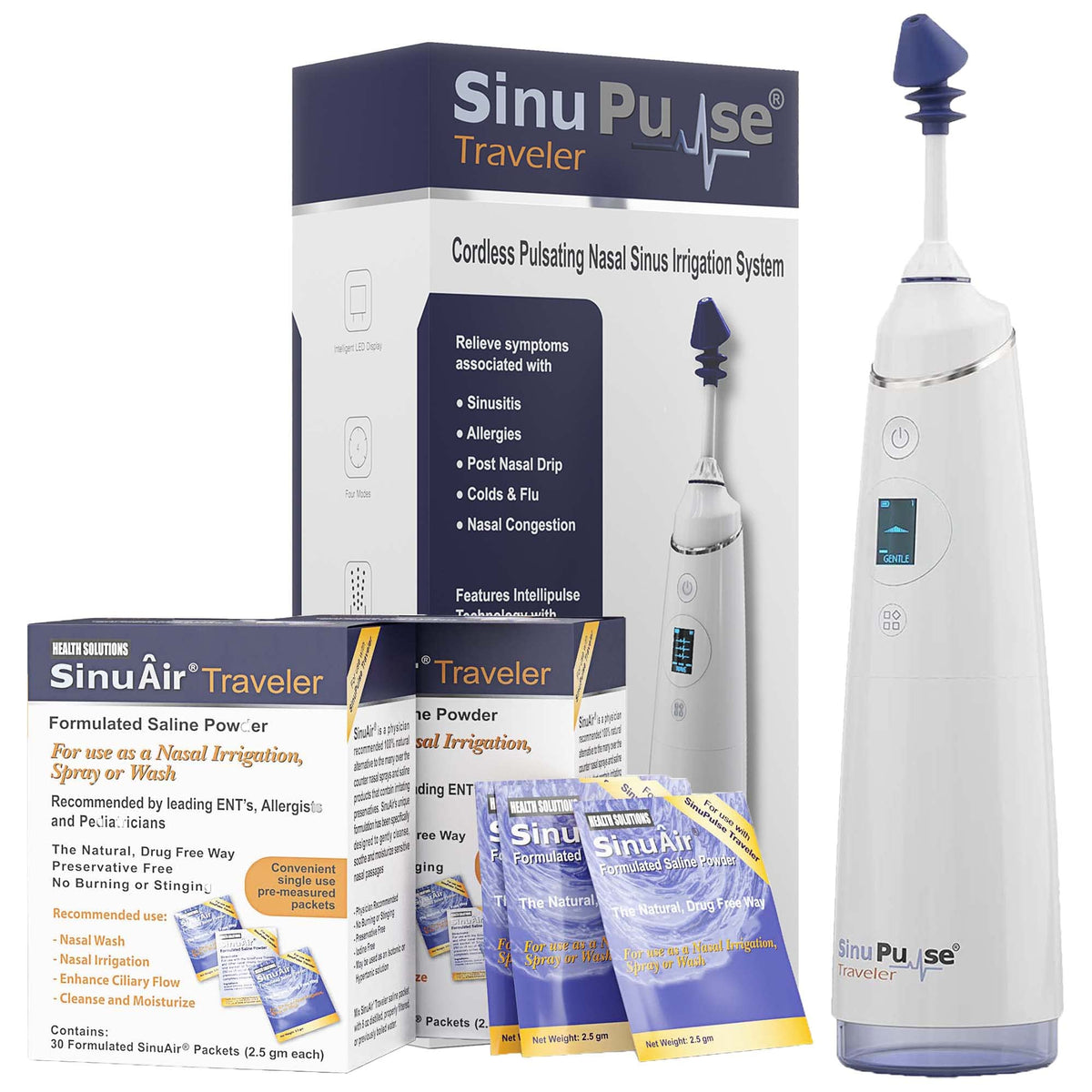 Health Solutions SinuPulse Traveler, design compact pour voyage et prise en main facile.