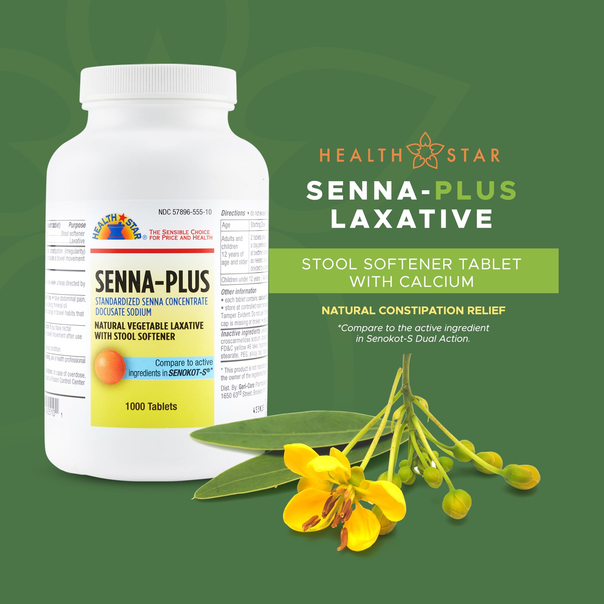 Health Star Senna Plus – boîte de 1000 comprimés, pratique et économique