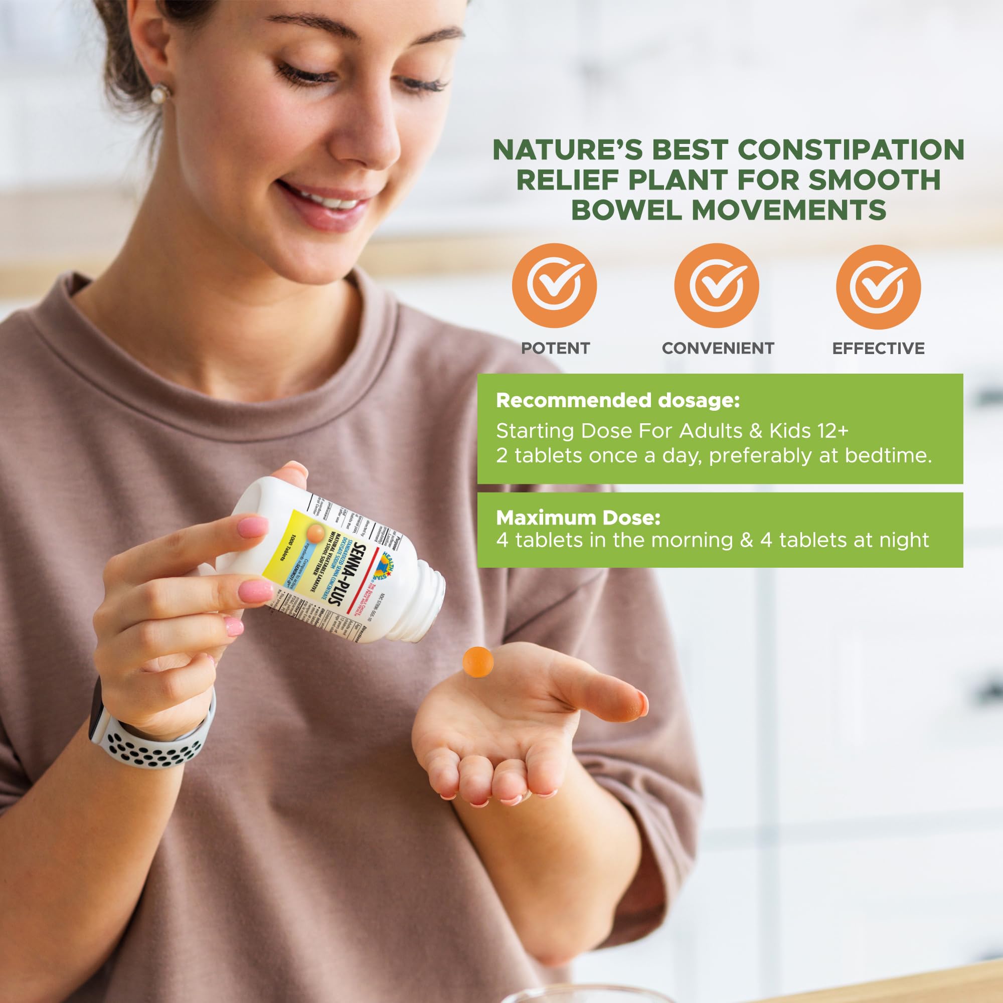 Health Star Senna Plus – bouteille pratique de 1000 comprimés prête à l’emploi