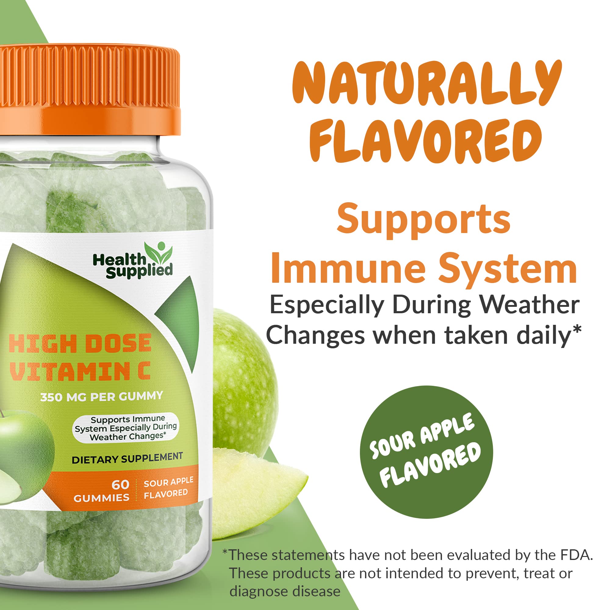 Gommes Health Supplied vitamine C pomme acidulée, prise quotidienne facile.