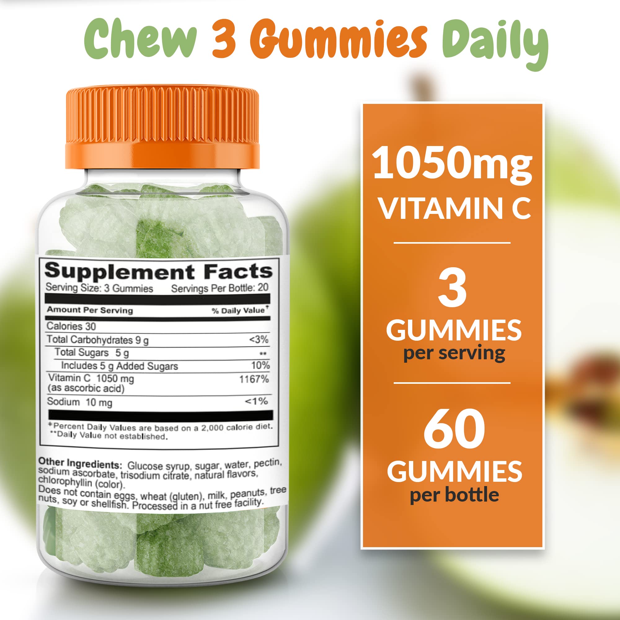 Gomme Health Supplied vitamine C pomme acidulée, soutien immunitaire potentiel après l’effort.