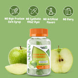 Texture molle des gommes Health Supplied vitamine C pomme acidulée, agréable à mâcher.