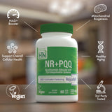 Health Thru Nutrition Activateur NAD+ PQQ – Boîte bleue montrant l'emballage et le produit.