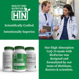 Étiquette claire Health Thru Nutrition CoQ-10, emballage sûr et élégant.