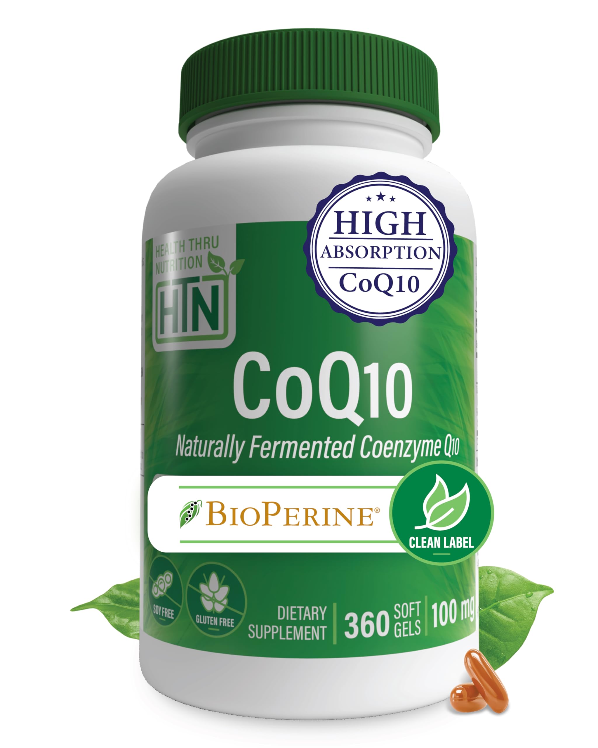 Flacon Health Thru Nutrition CoQ-10 100 mg BioPerine, gélules molles favorisant une absorption potentielle