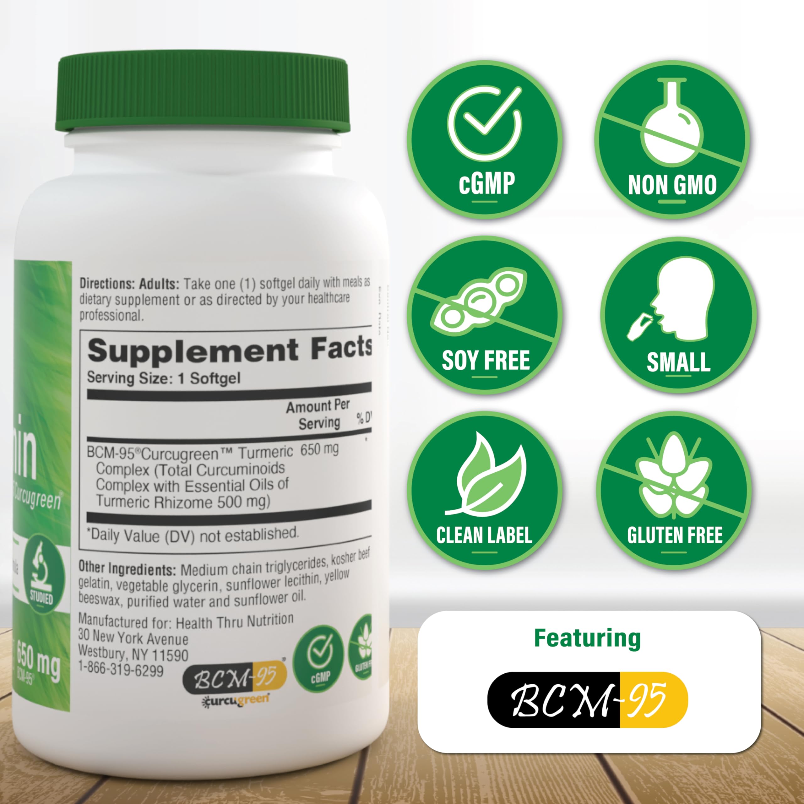 Health Thru Nutrition Curcugreen capsules visibles, option pratique pour le quotidien.