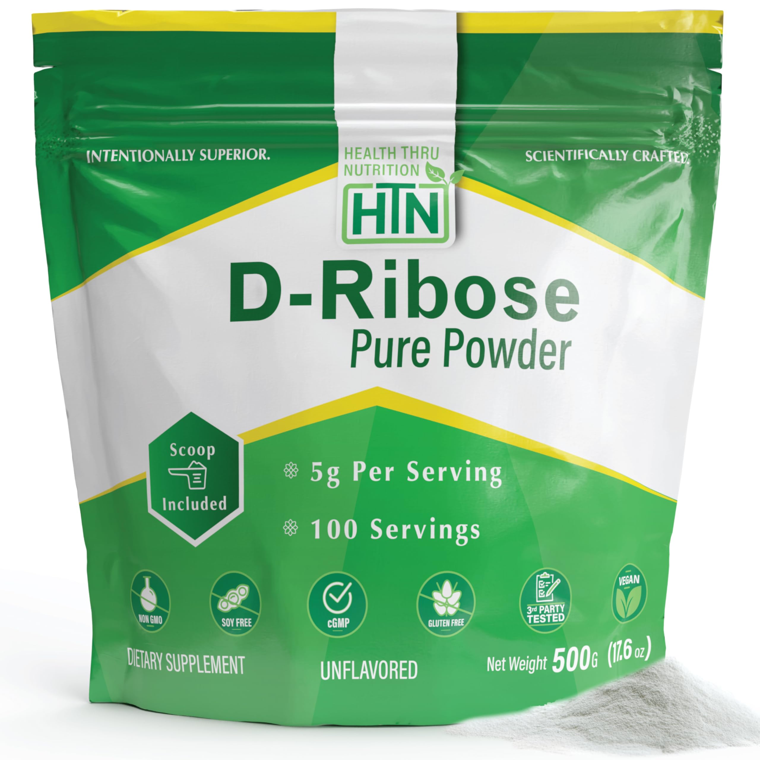 Health Thru Nutrition D-Ribose Poudre 500 g prête pour énergie durable au quotidien