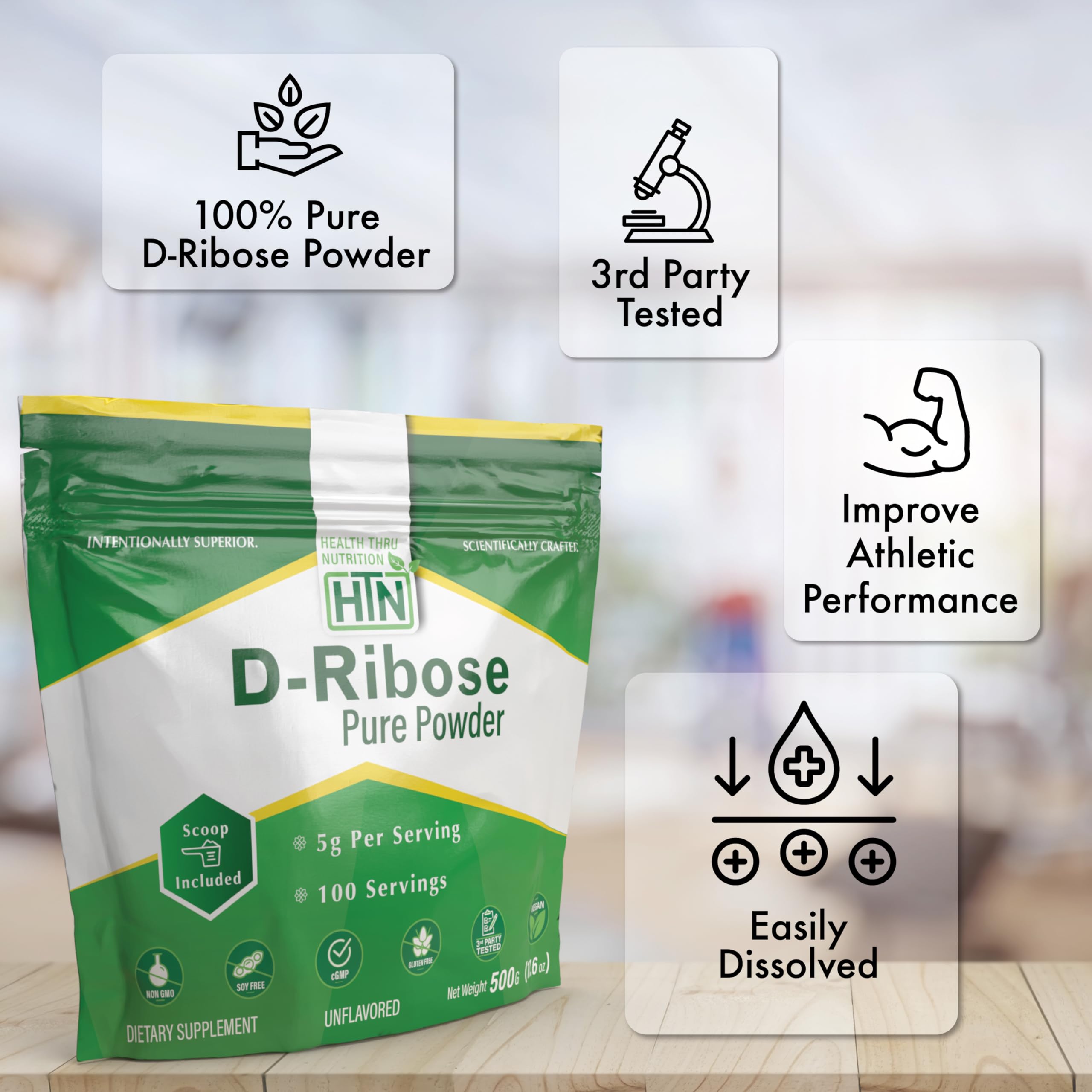 Health Thru Nutrition D-Ribose usage quotidien facile pour soutenir l'énergie à domicile ou au gym