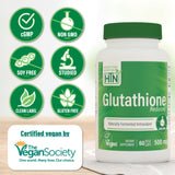 Health Thru Nutrition Glutathione: etiquette vegan certifiée et sans OGM