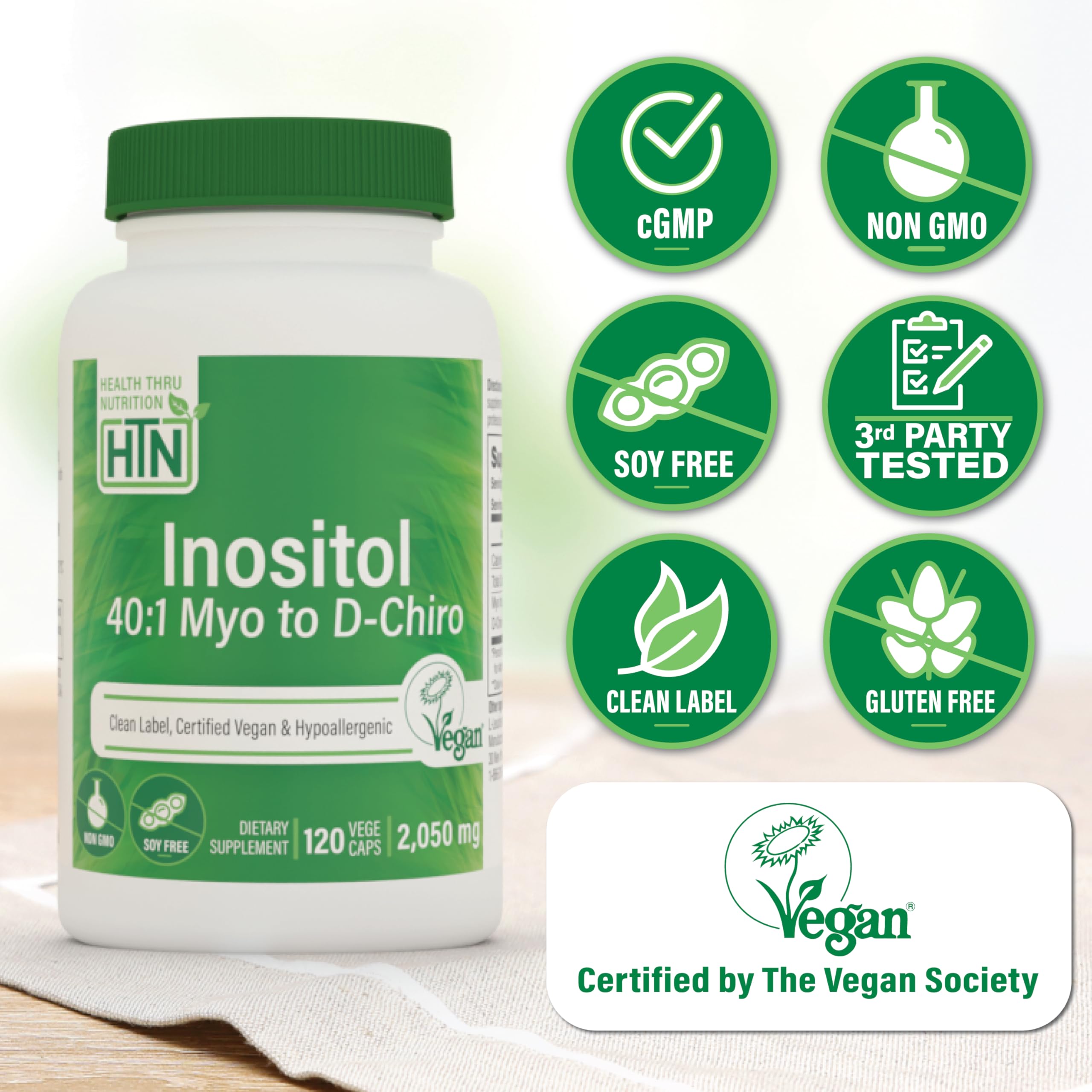 Health Thru Nutrition Inositol 40:1 — étiquette claire avec ratio et ingrédients.