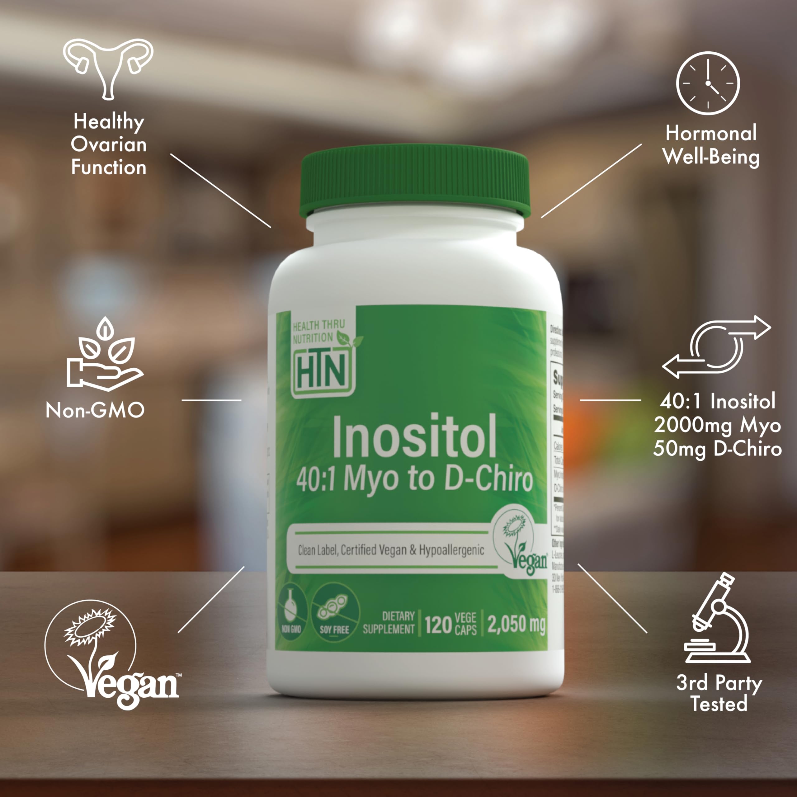 Health Thru Nutrition Inositol 40:1 — icon vegan et sans OGM pour un choix éthique.
