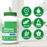 Health Thru Nutrition Skineu-dosage-bouchon: montre le bouchon doseur pratique.