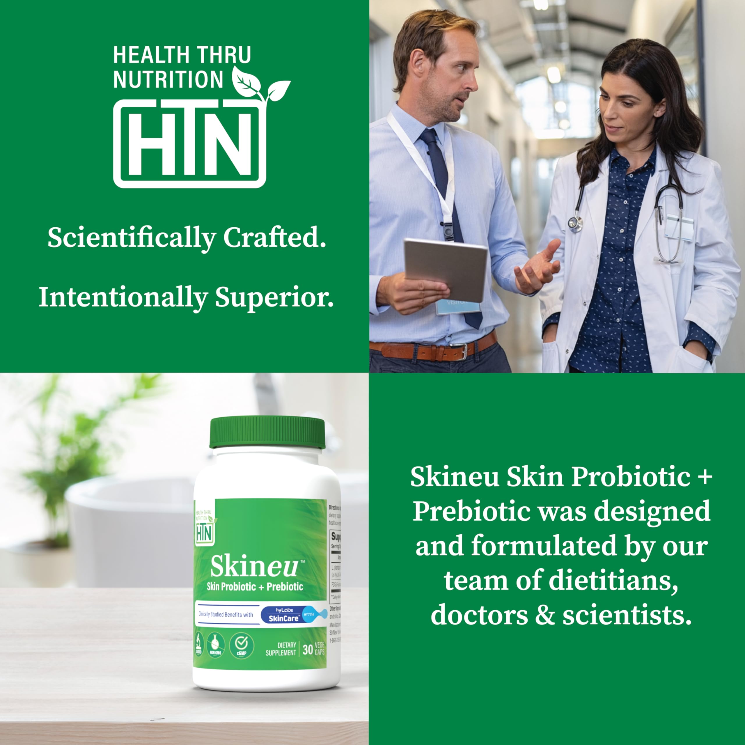 Health Thru Nutrition Skineu-tablette-eau: capsule se dissolvant rapidement dans l'eau.