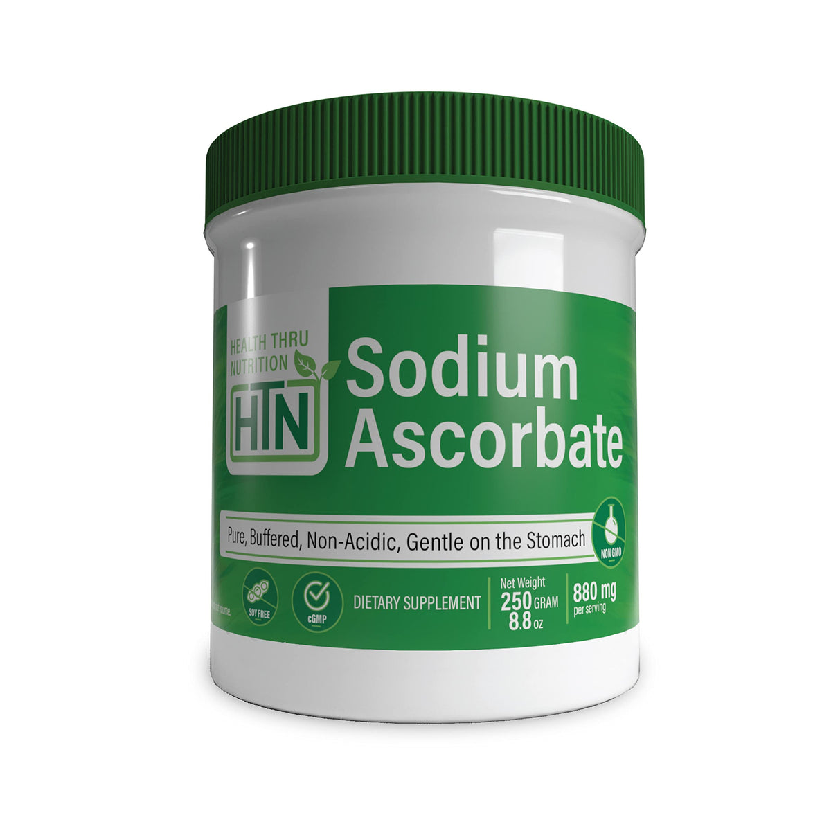 Health Thru Nutrition Sodium Ascorbate poudre bouteille — vitamine C douce et soluble.