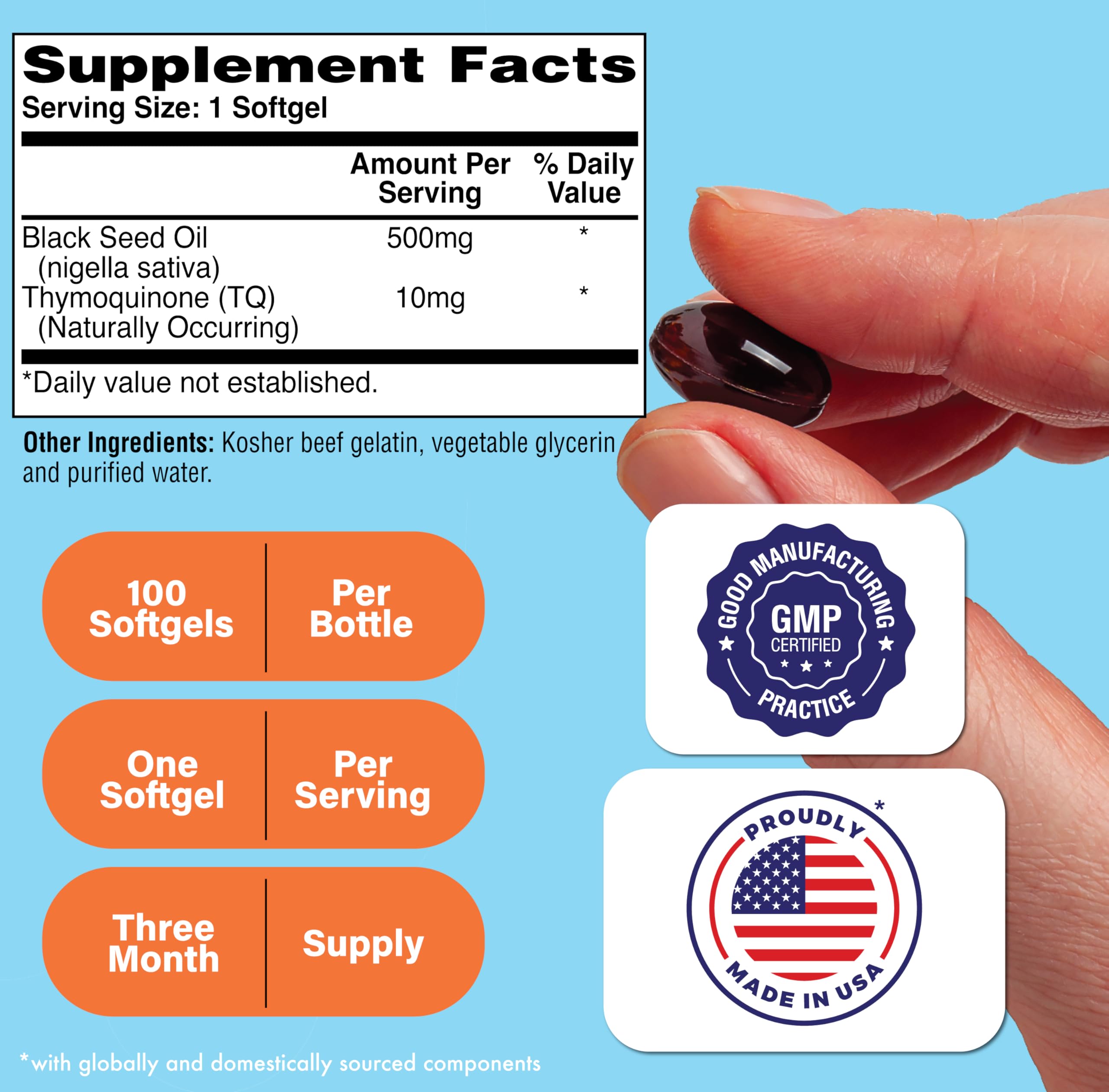 Health Thru Nutrition softgels nigelle 500 mg, capsules faciles à avaler, soutien sain du quotidien.