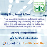 Produit Health Thru Nutrition testé par des tiers: traçabilité et qualité.