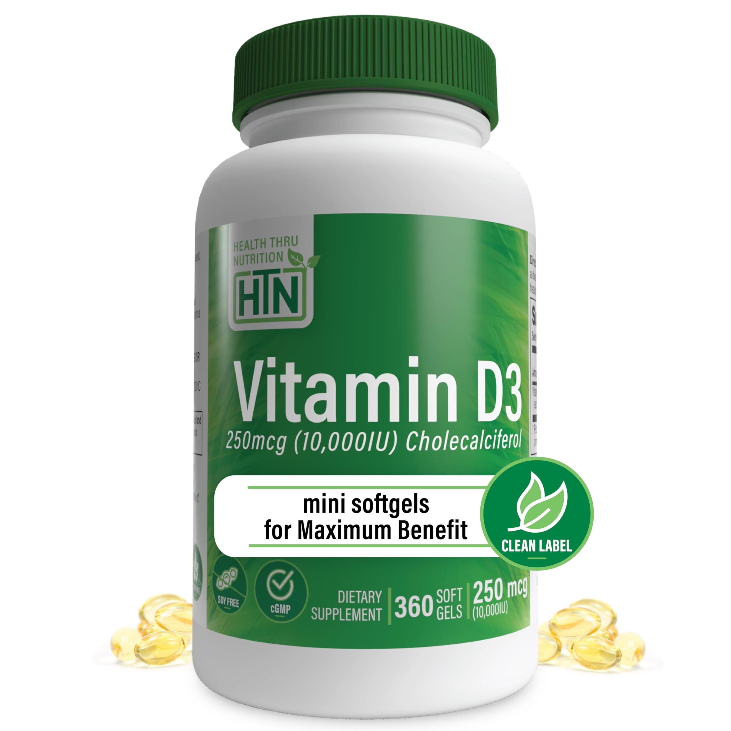 Health Thru Nutrition vitamine D3 10000iu – bouteille prête à l’emploi, soutien potentiel de l’immunité.